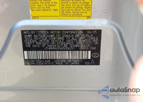 2006 Lexus Gs 430 from USA, damaged, VIN JTHBN96S965006221